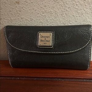 Dooney & Bourke Black Leather Wallet with Silver Logo Plaque